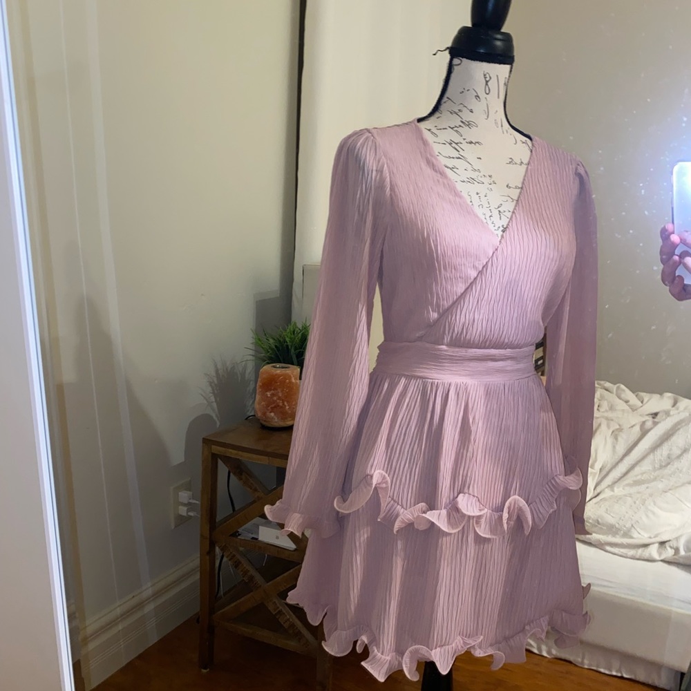 Selfie Leslie baby pink ruffle dress, long sleeve